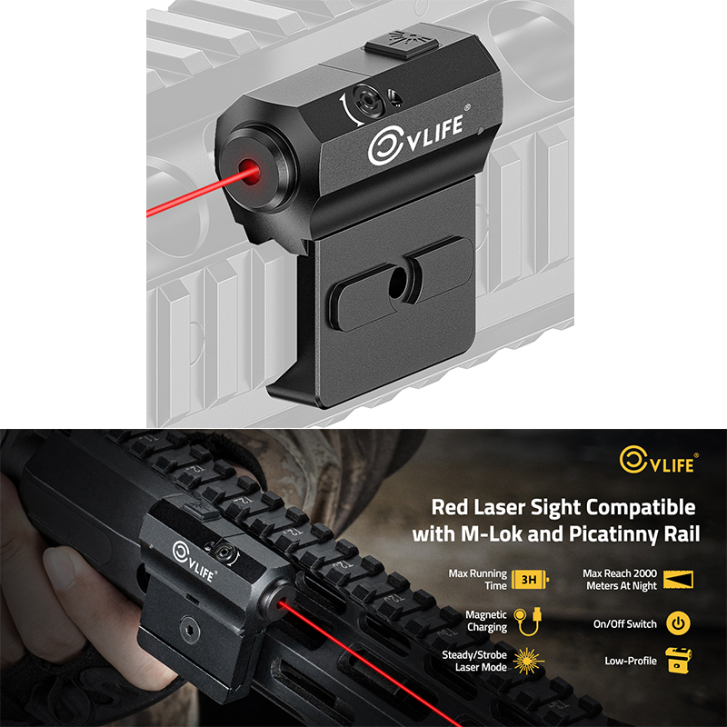 Industrial Laser Pointer - CVLIFE กล้องเล็งเลเซอร์สีแดง/เขียวสำหรับปืนไรเฟิล แบบโปรไฟล์ต่ำ ใช้งานทางยุทธวิธี ชาร์จไฟได้ ใช้ร่วมกับรางพิคาทินนี่ได้