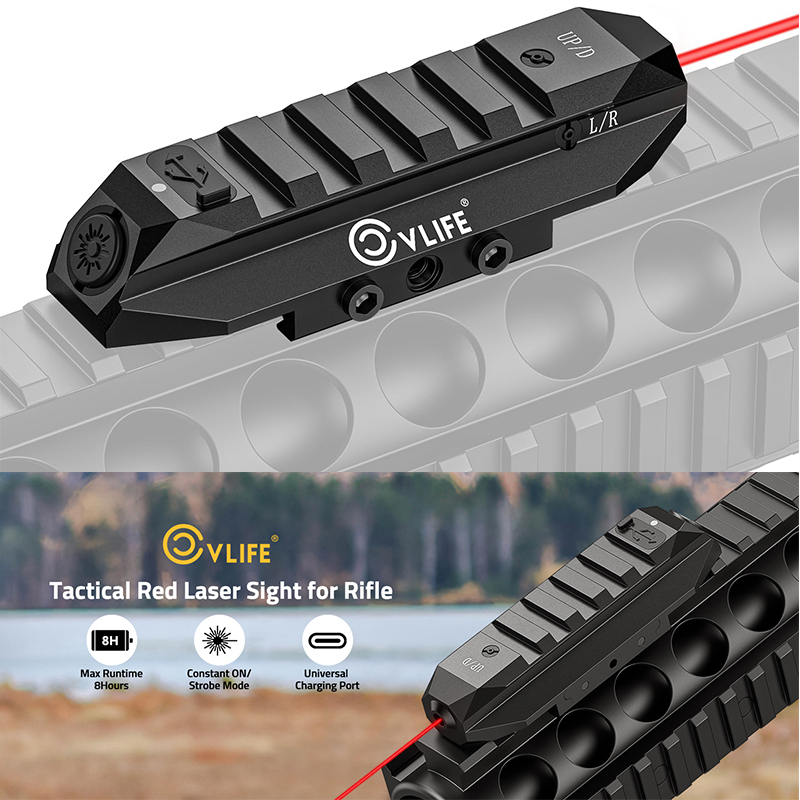 Industrial Laser Pointer - CVLIFE เลเซอร์สีแดงแบบติดตั้งต่ำสำหรับปืนไรเฟิล ชาร์จไฟได้ พร้อมโหมดไฟกระพริบ สำหรับรางปิกาตินนี่ ดีไซน์เสริมสำหรับการล่าสัตว์